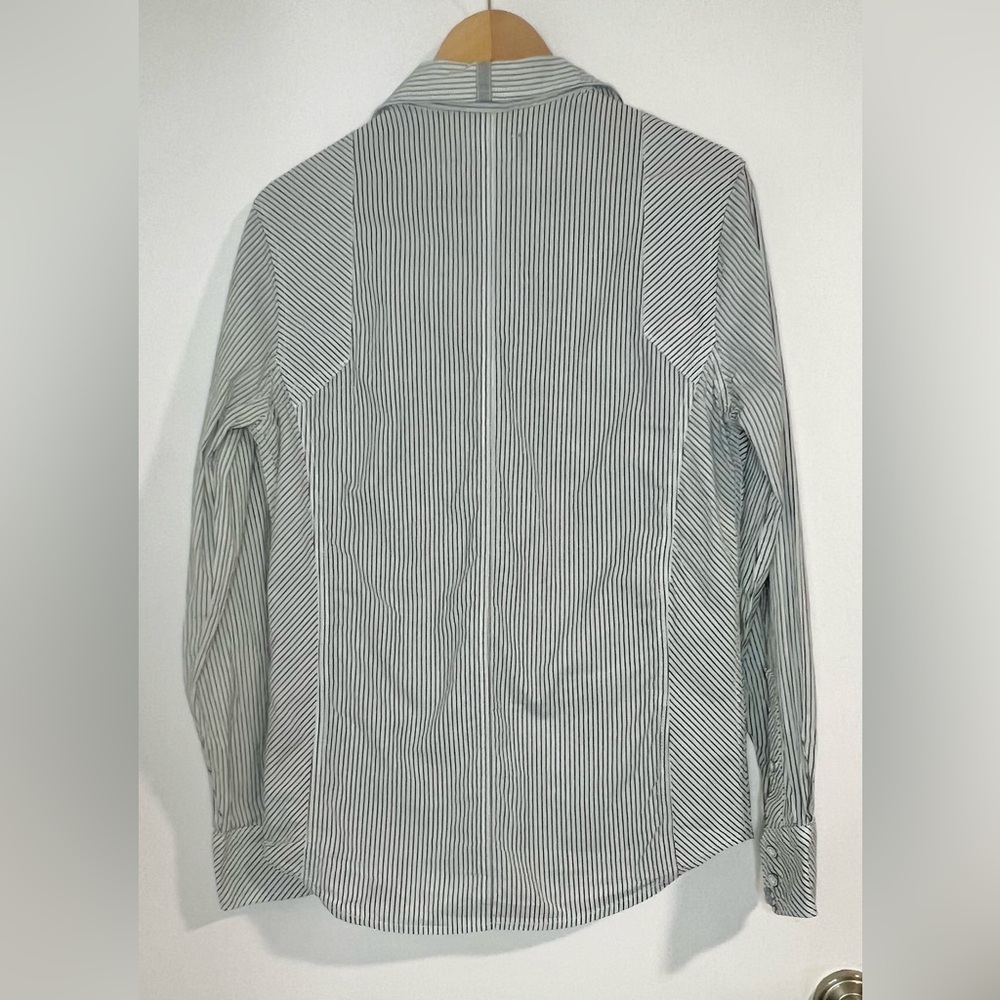 Buckle Black Shirt Men S Small Regular Fit White Blue Stripe Long Sleeve - Picture 2 of 9